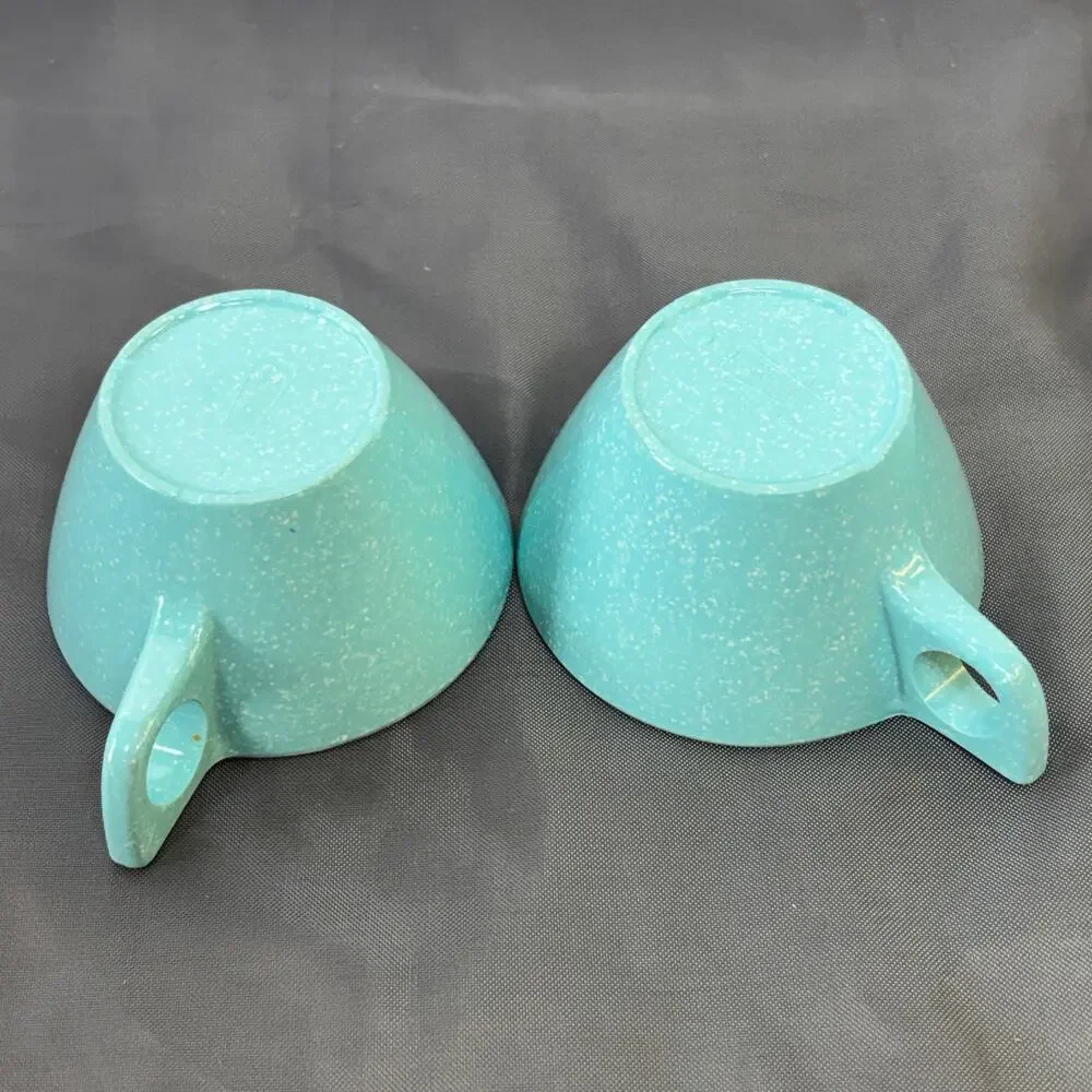 Texas Ware Melamine Cup W/ Saucer Set of 2 Turquoise Blue W/ White Speckles